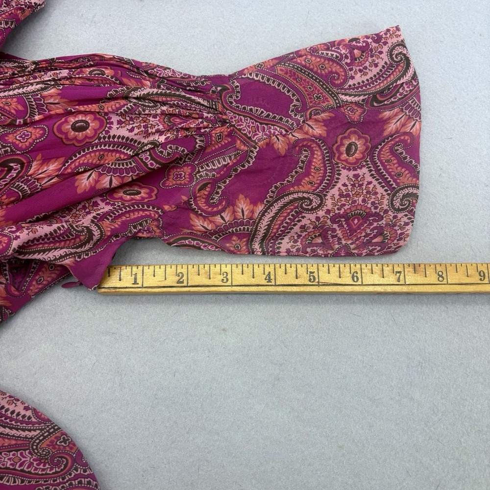 Ann Taylor Crossover V-Neck Silk Pink Paisley Midi Dress SZ‎ 14 Boho Feminine - Picture 12 of 13